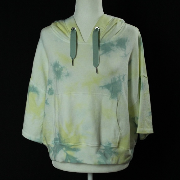Mono B Tops - Mono B | Yellow & Green Tie Dye Cropped Hoodie | Sz L